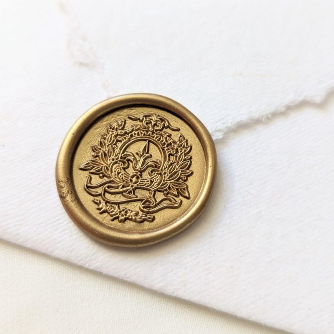 "Floral Crest- Customizable Color- Set of 25 Hand-crafted Wax Seals" - Wax Seals in multicolor by Inkspiringletters