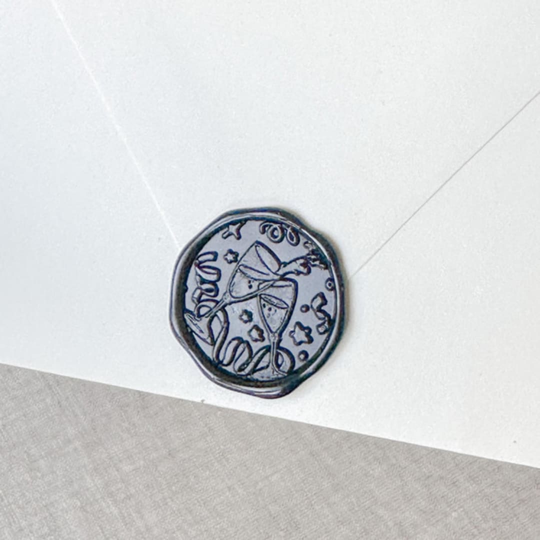 "Black celebration wax seal sticker - Champagne toast | Set of 10" - Wax Seals in black by Maria Ferrer G.
