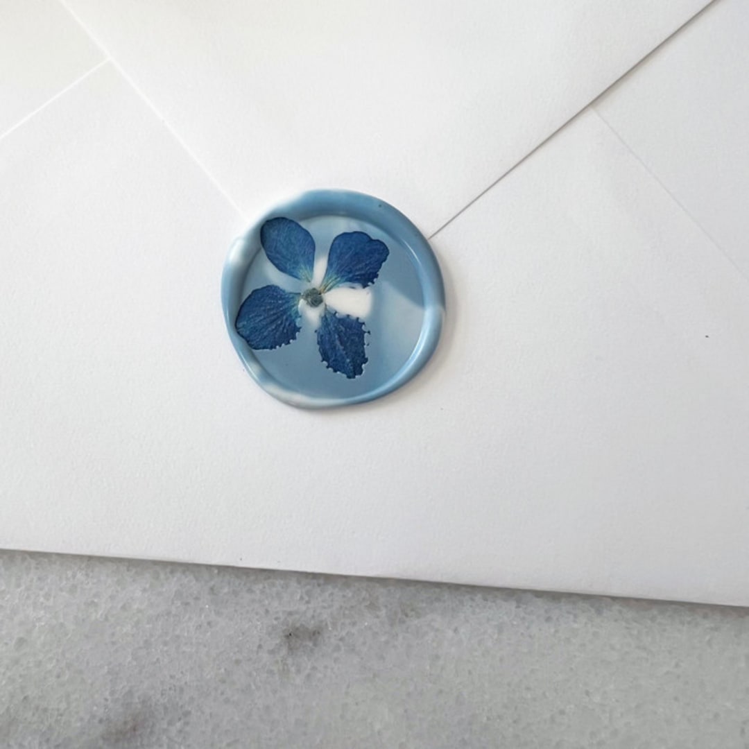 "Blue Hydrangea in Dusty Blue Marble Wax Seal | Pack of 10" - Wax Seals in blue by Caitlin Home
