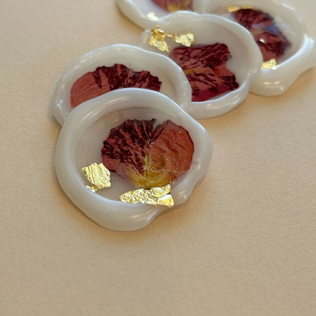 "Vellum Rose Petal with Gold Flakes Wax Seal Stickers" - Wax Seals in natural by Eva Tadros