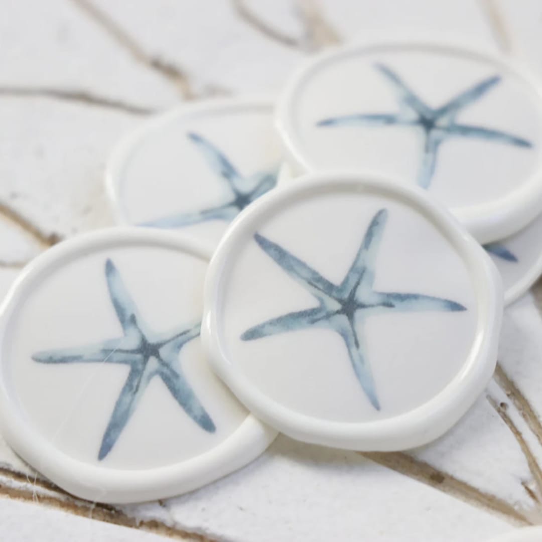 "Blue Starfish Vellum Wax Seals | Set of 25" - Wax Seals in blue by Clove and Cedar Design