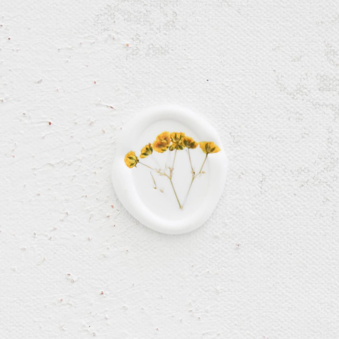 "Oval Yellow Floral Baby's Breath Wax Seals | Set of 25" - Wax Seals in yellow by Clove and Cedar Design