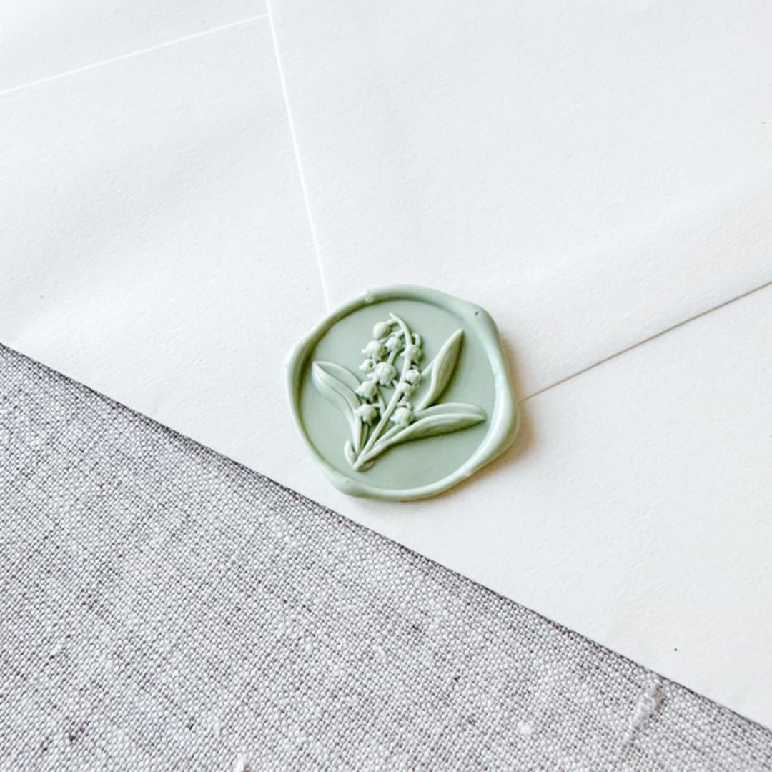 "Sage Green Lily of the Valley 3D wax seal stickers | Set of 10" - Wax Seals in green by Maria Ferrer G.