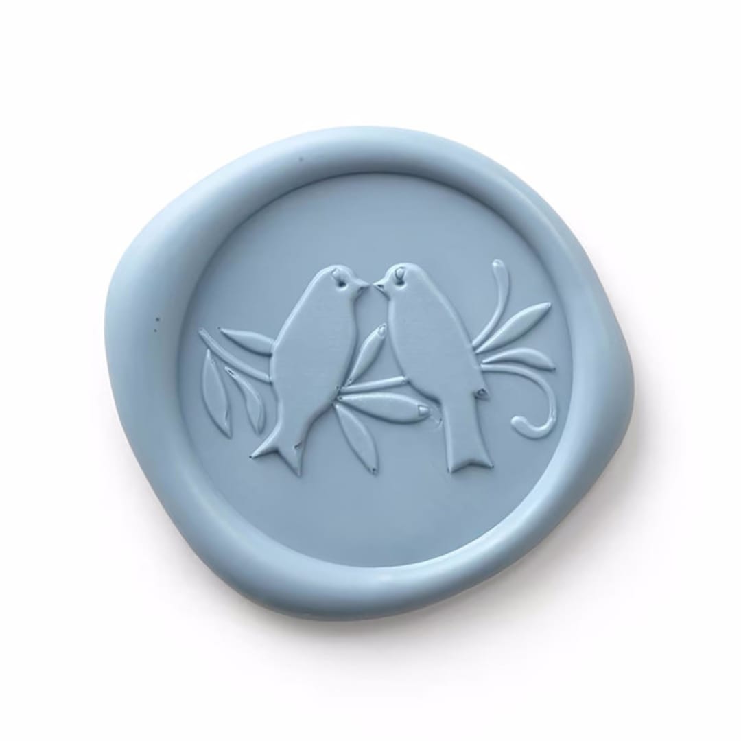 "Love Birds - Dusty Blue - Set of 25" - Wax Seals in blue by Papel Custom Design