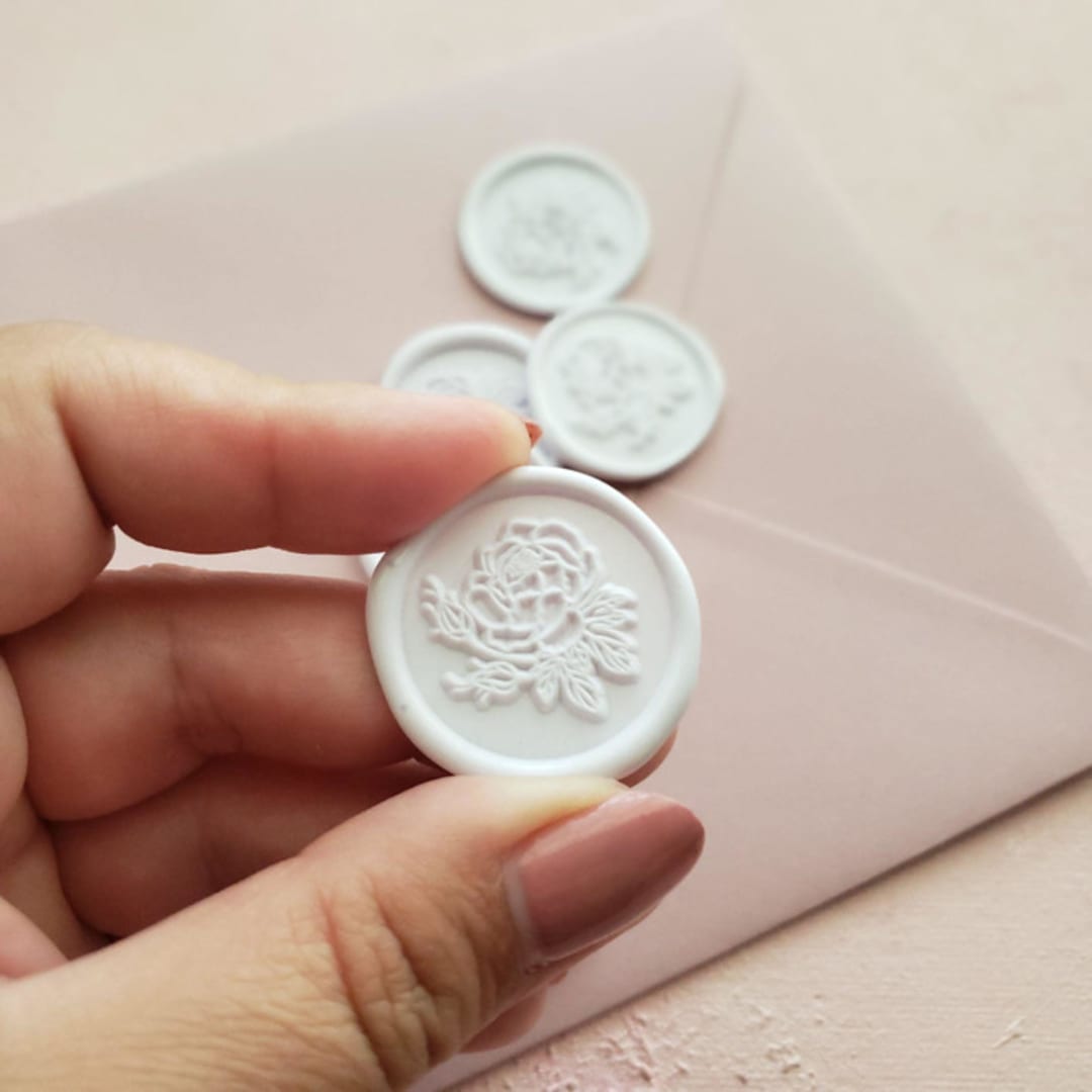 Peony Floral Wax Seal Sticker (pack of 10) - Customizable color