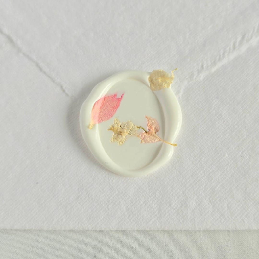 "Blush & Ivory Florals on White Wax- Customizable Shape- Set of 25 Hand-crafted Wax Seals with Organic Dried Florals" - Wax Seals in white by Inkspiringletters