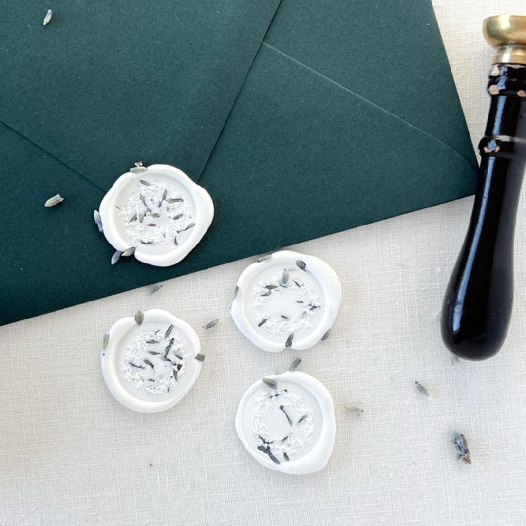 "Lavender Floral Wreath Self-adhesive Wax Seal | Set Of 6" - Wax Seals in white by Eva Friesen