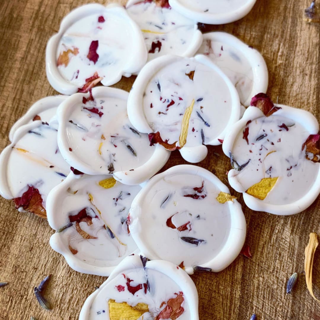 "Dried Wild Flower Wax Seal Stickers Pack of 10" - Wax Seals in white by Eva Tadros