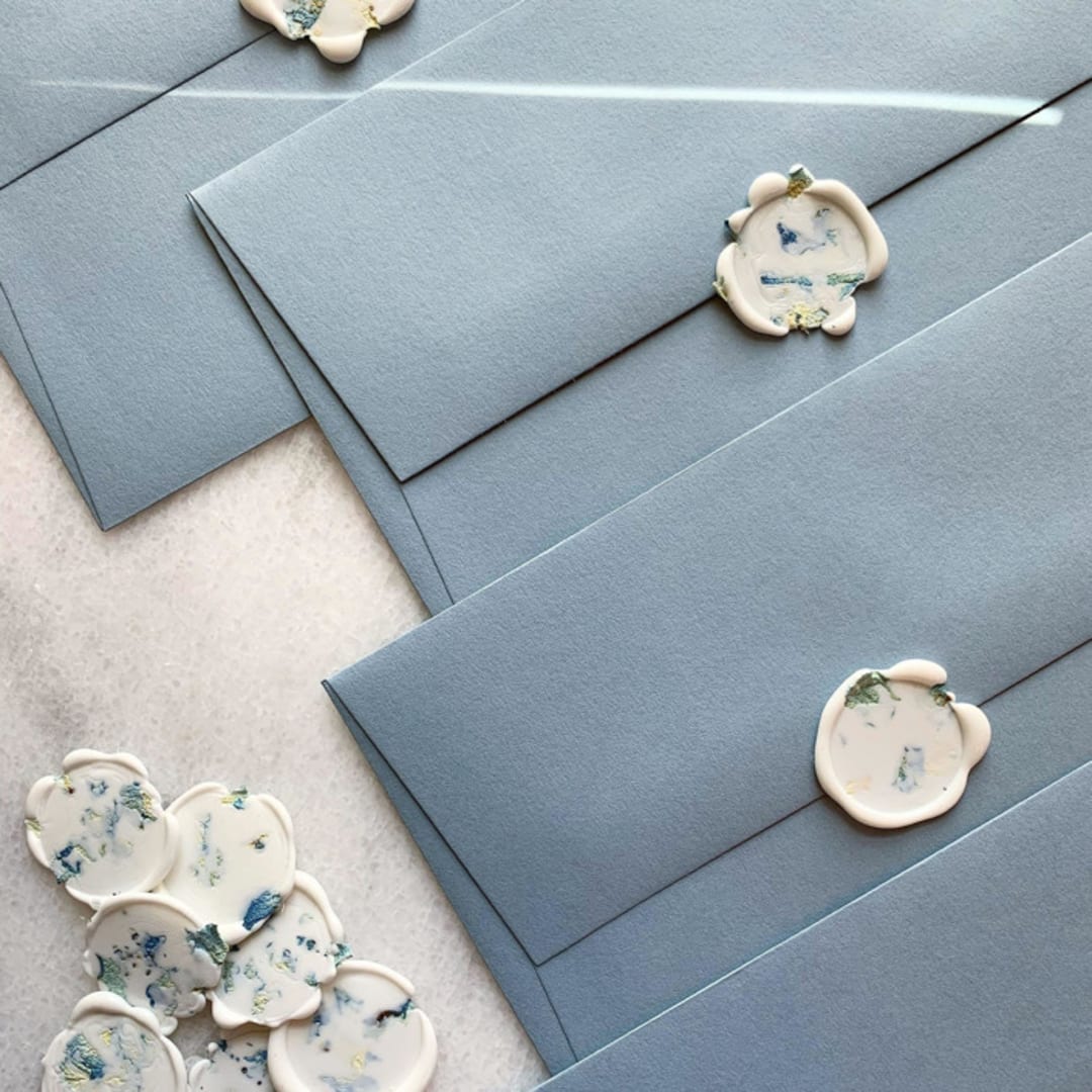 "Dried Hydrangea Wax Seal Stickers Pack of 10" - Wax Seals in white by Eva Tadros