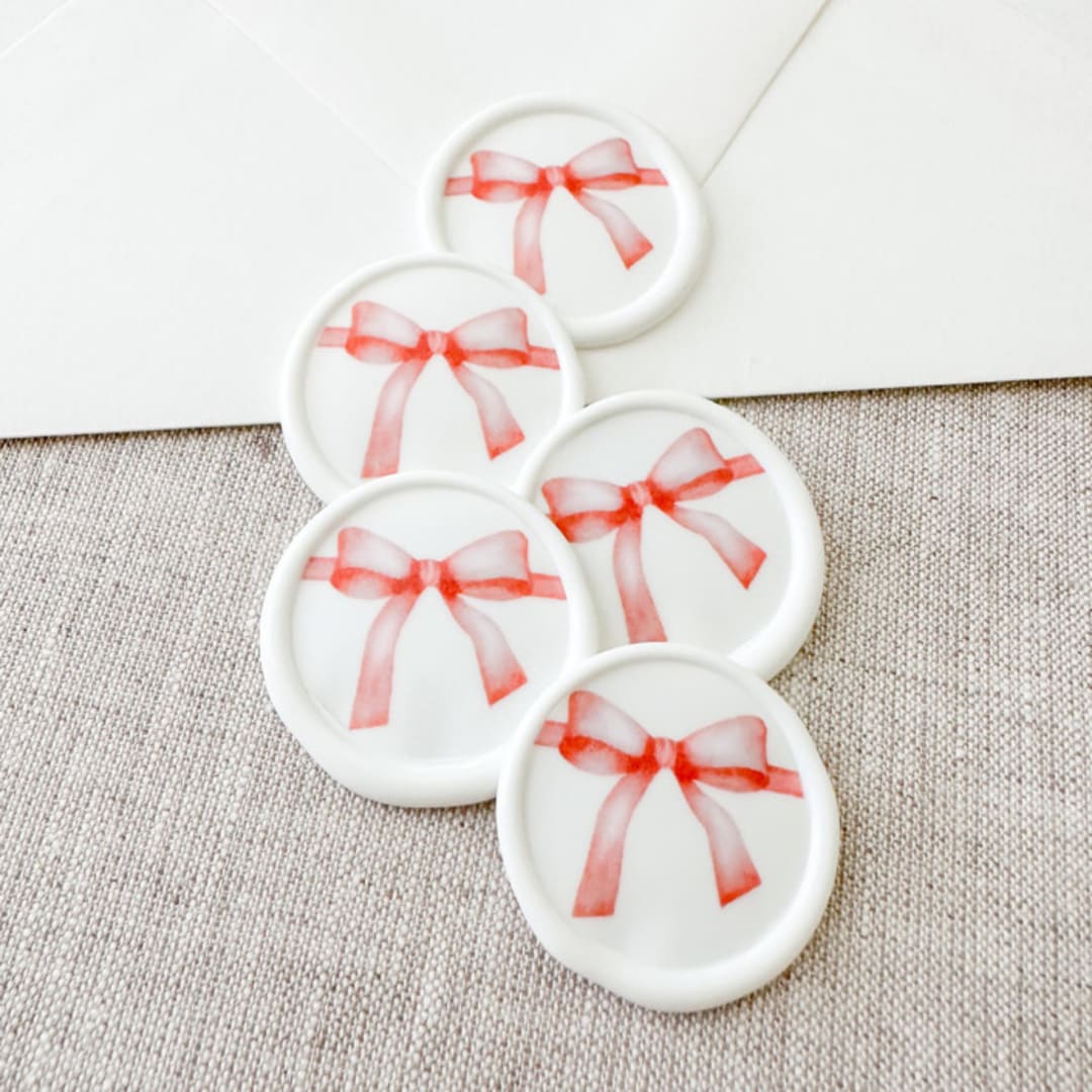 "Red Watercolor Bow wax seal sticker | Set of 10" - Wax Seals in red by Maria Ferrer G.