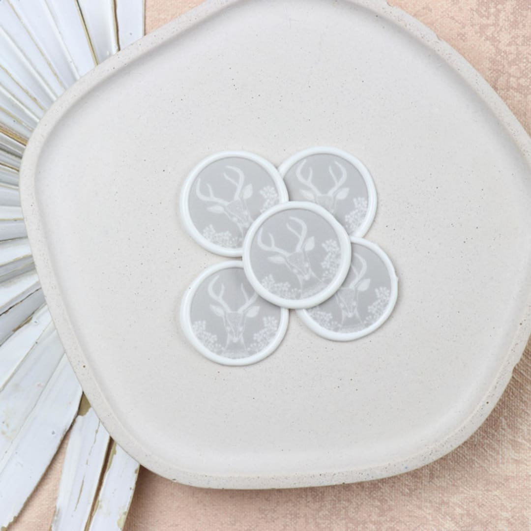 "Gray Floral Deer Christmas Wax Seals for Holiday Cards | Set of 25" - Wax Seals in gray by Clove and Cedar Design