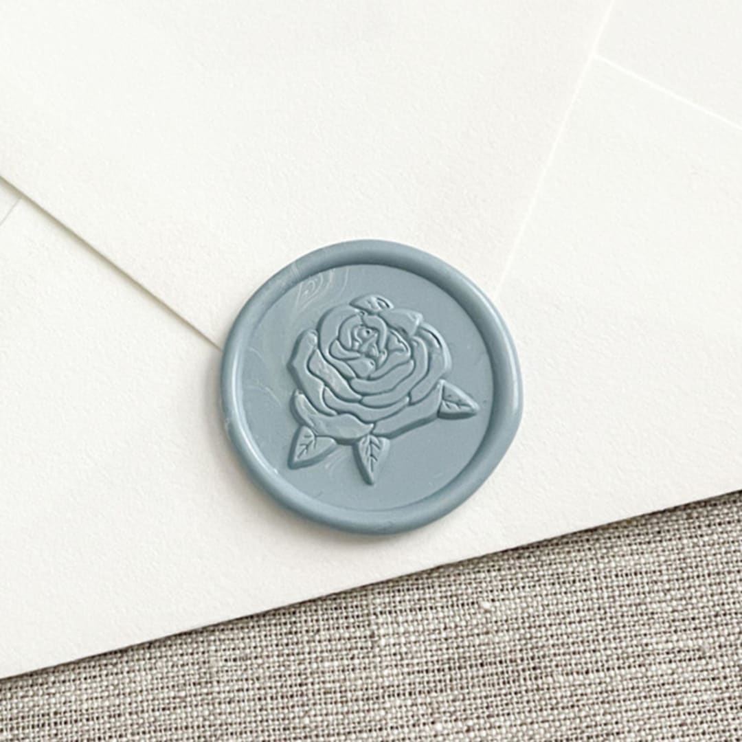 "Rose self-adhesive wax seal in dusty blue | Set of 10" - Wax Seals in blue by Maria Ferrer G.