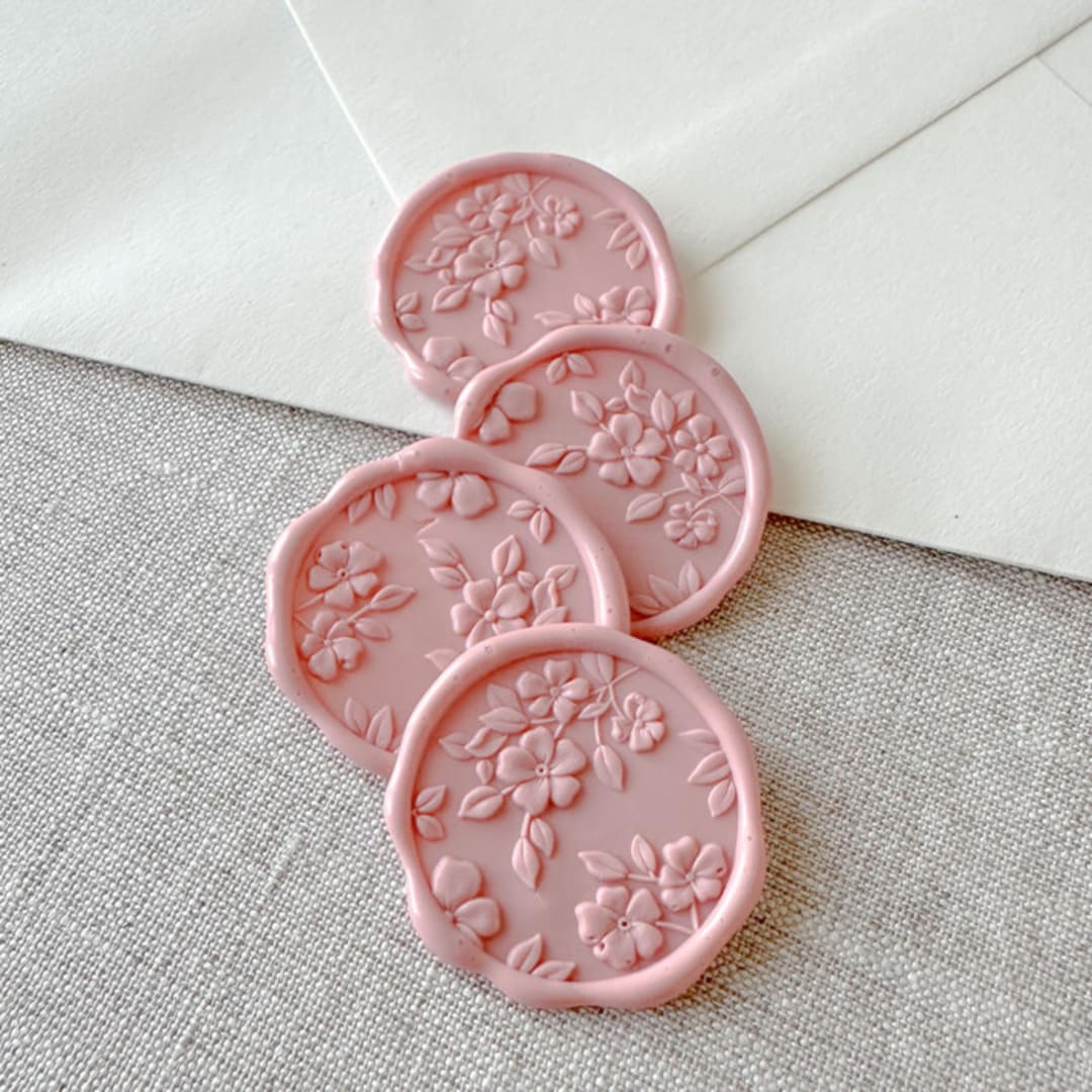 "Dusty Rose floral pattern 3D wax seal stickers | Set of 10" - Wax Seals in pink by Maria Ferrer G.