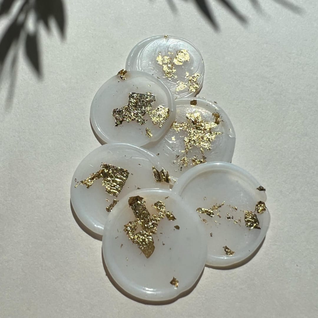 "Vellum Gold Flake Wax Seal Stickers, Pack of 10" - Wax Seals in natural by Eva Tadros