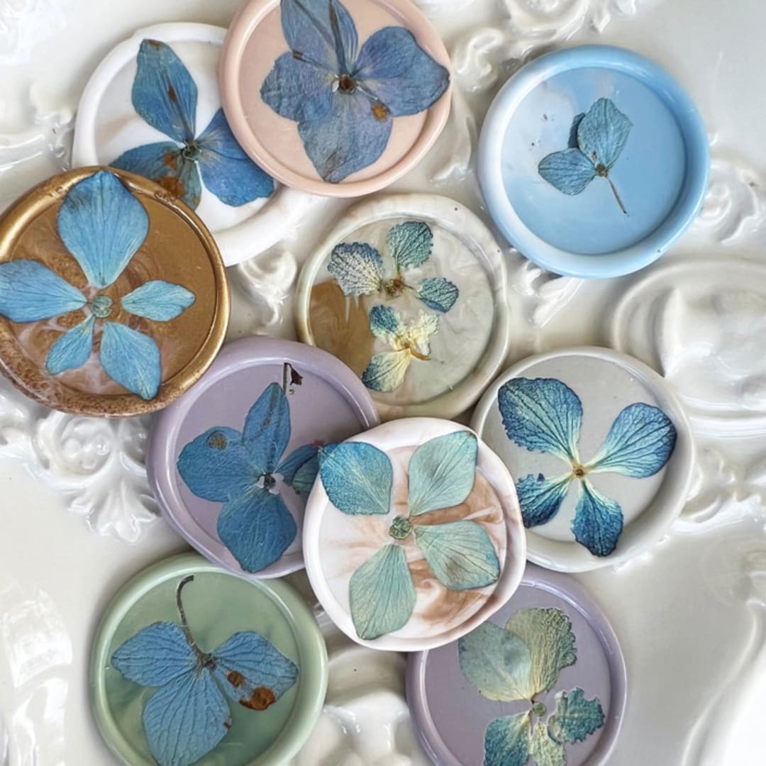 "Blue Hydrangea Wax Seal Mix Set | Pack of 10" - Wax Seals in blue by Caitlin Home