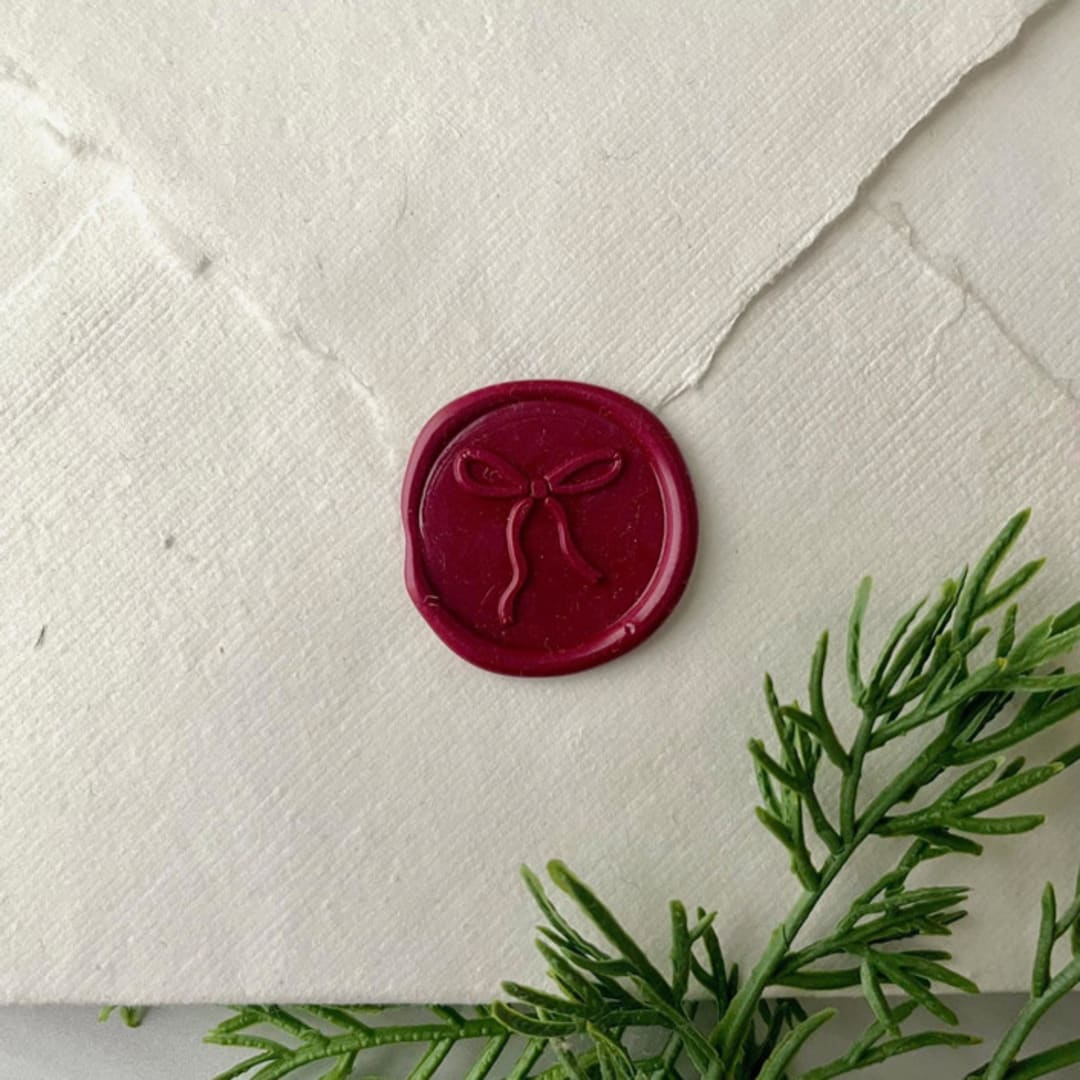 "Burgundy Holiday Bow Wax Seal - Set of 10" - Wax Seals in red by Honey Silks Co