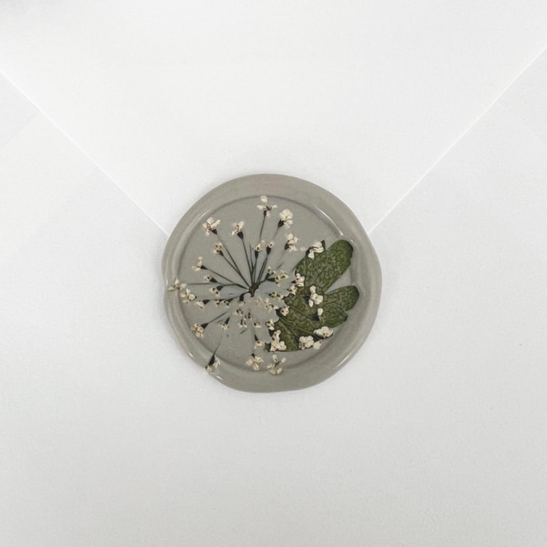 "Queen Anne's Lace and Leaf in Linen Wax Seals | Pack of 10" - Wax Seals in gray by Caitlin Home