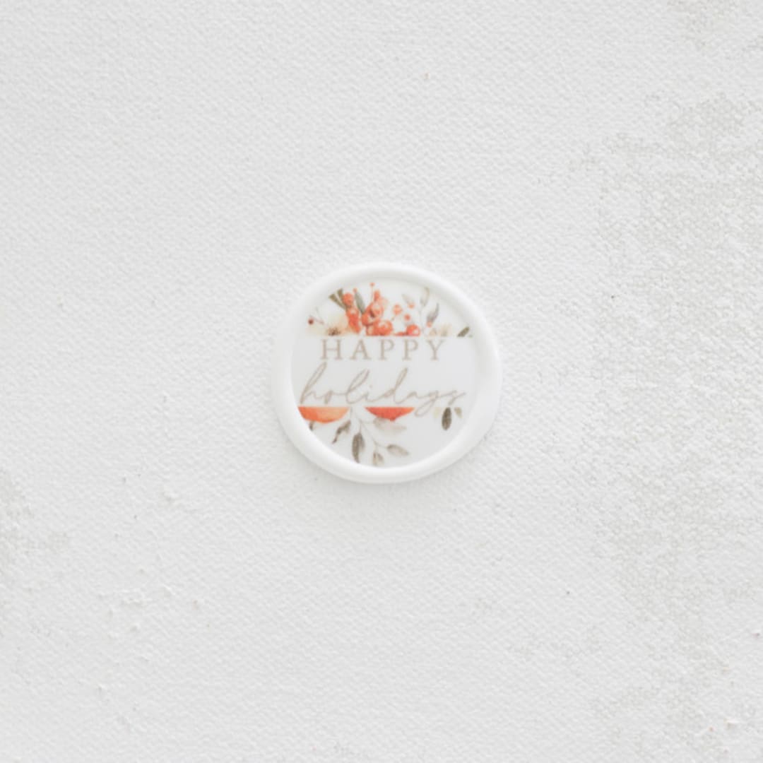 "Orange Floral Happy Holiday Wax Seals | Set of 25" - Wax Seals in orange by Clove and Cedar Design