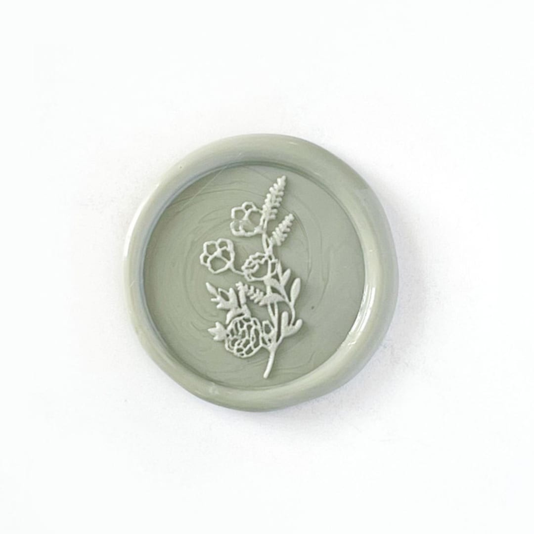 "Delicate Flower Wax Seal in Thyme, Pack of 10" - Wax Seals in green by Abby Choi