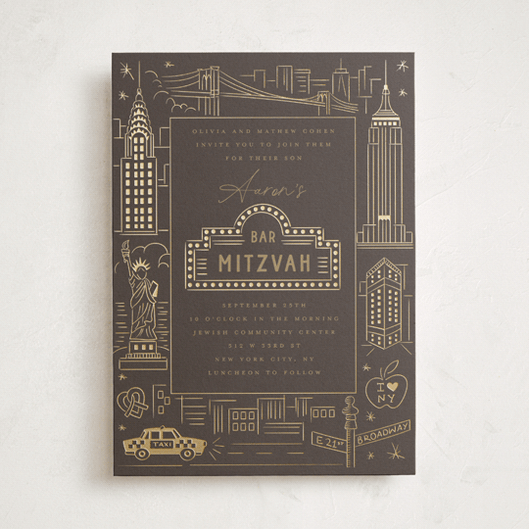 "Gilded NYC" - Mitzvah Invitations in Beetle by Teju Reval - Front