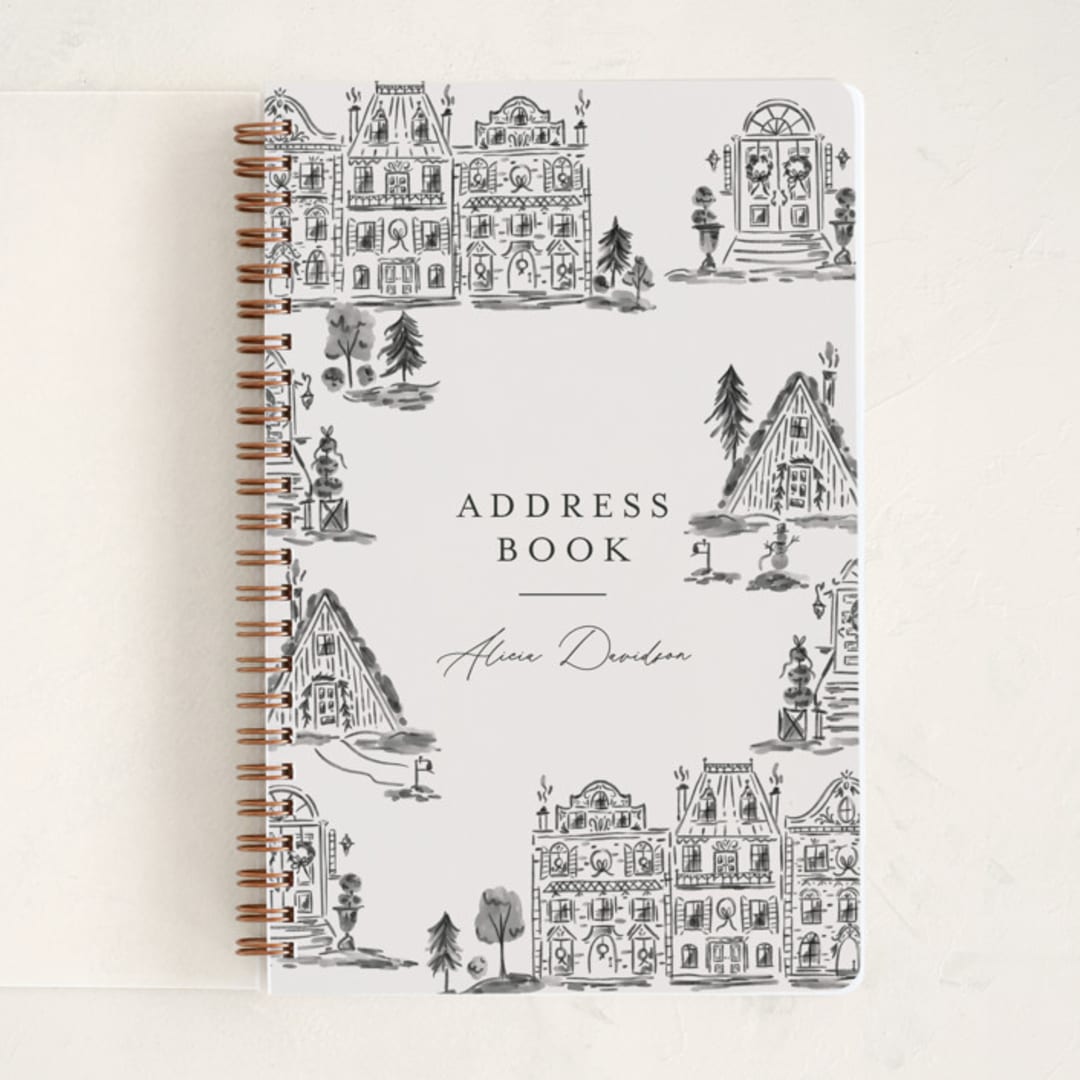 "Holiday House Toile" - Notebook in Coal by Jackie Crawford - Front