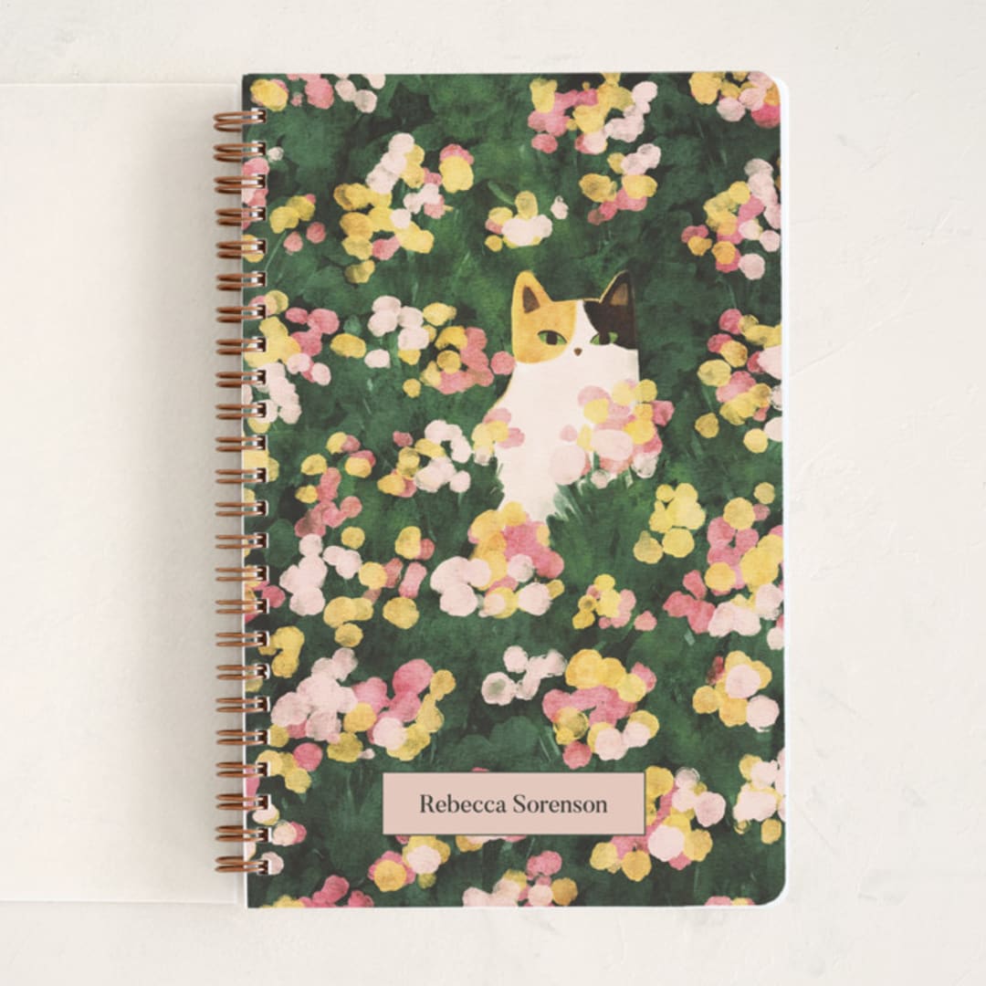 "Flower Meadow Cat" - Notebook in Daffodil by Sabrina Excene - Front