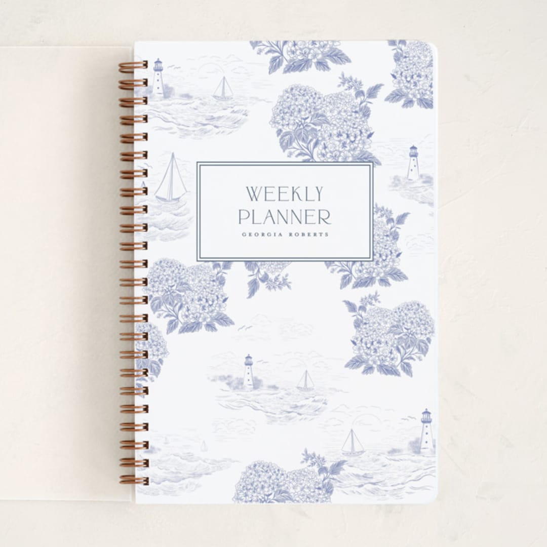"Coastal Toile" - Notebook in Periwinkle by Jenna Holcomb - Front