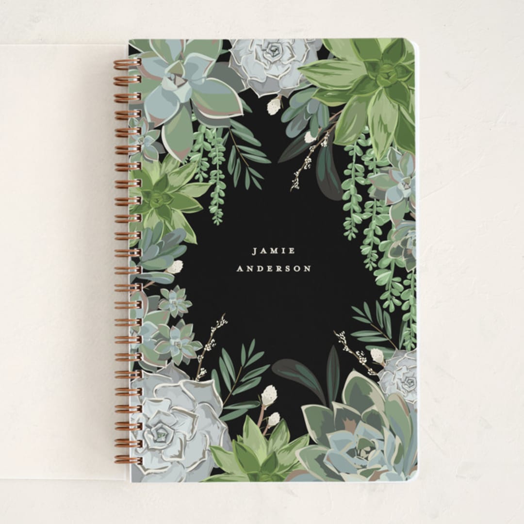"Wild Succulents" - Notebook in Midnight by Susan Moyal - Front