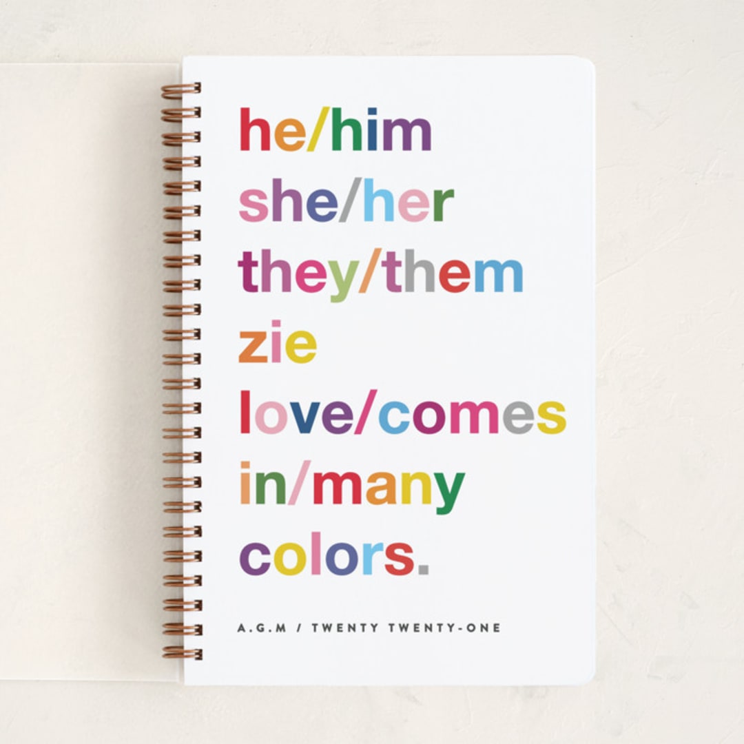 "Pronouns" - Notebook in Crimson by Jennifer Lew - Front