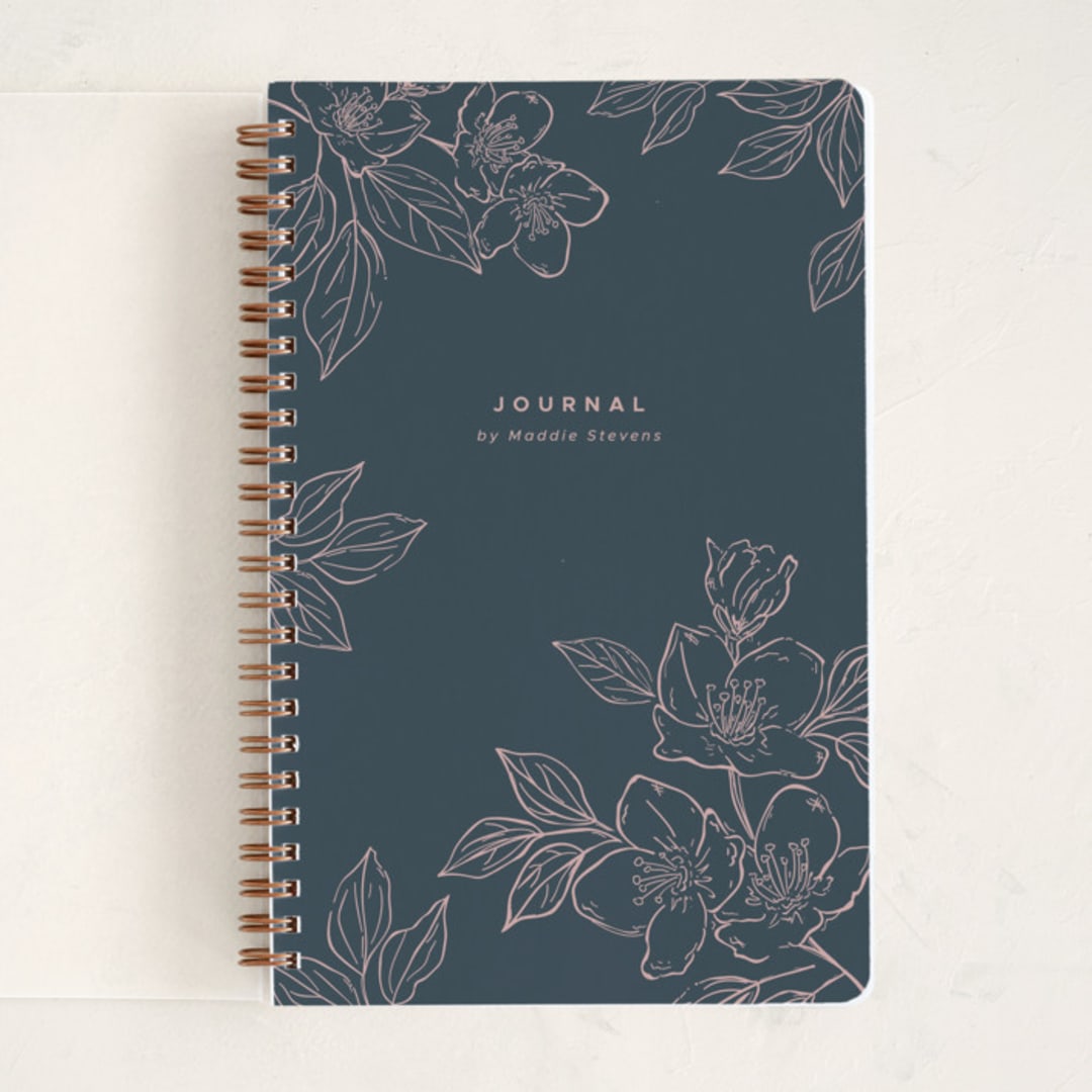 "Sketched Florals" - Notebook in Navy by Vera Lim - Front