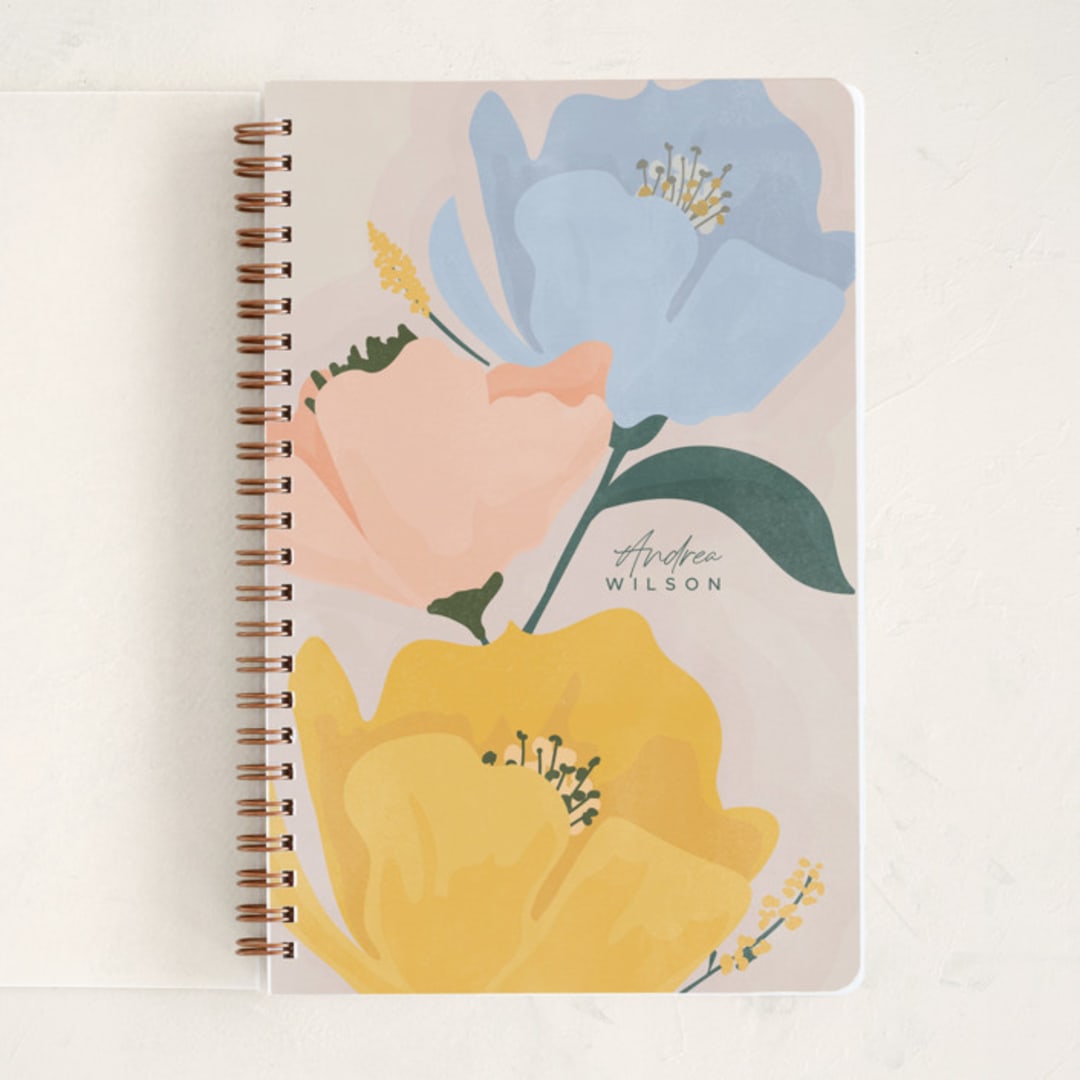 "Bold Flowers." - Notebook in Peach by Vera Lim - Front