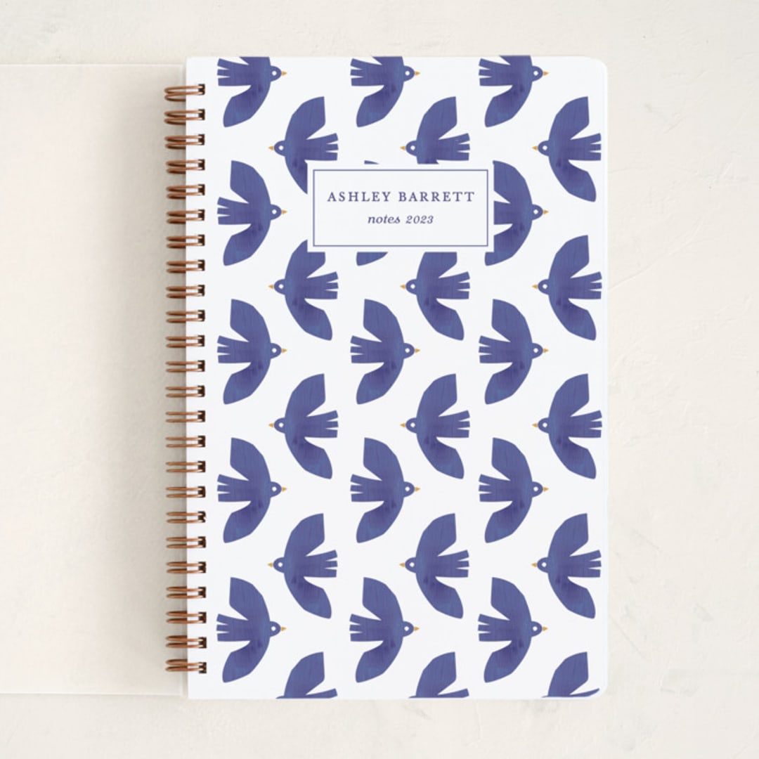 "Doves Bold Pattern" - Notebook in Bluebird by Gabrielle Caron - Front