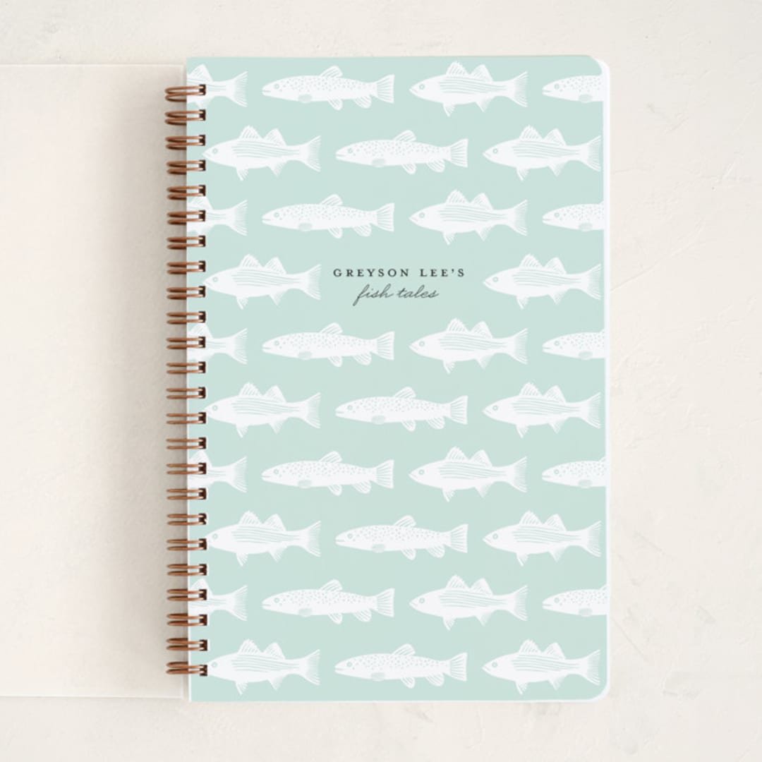 "Fish Tales" - Notebook in Sage by Jayne Alfieri - Front