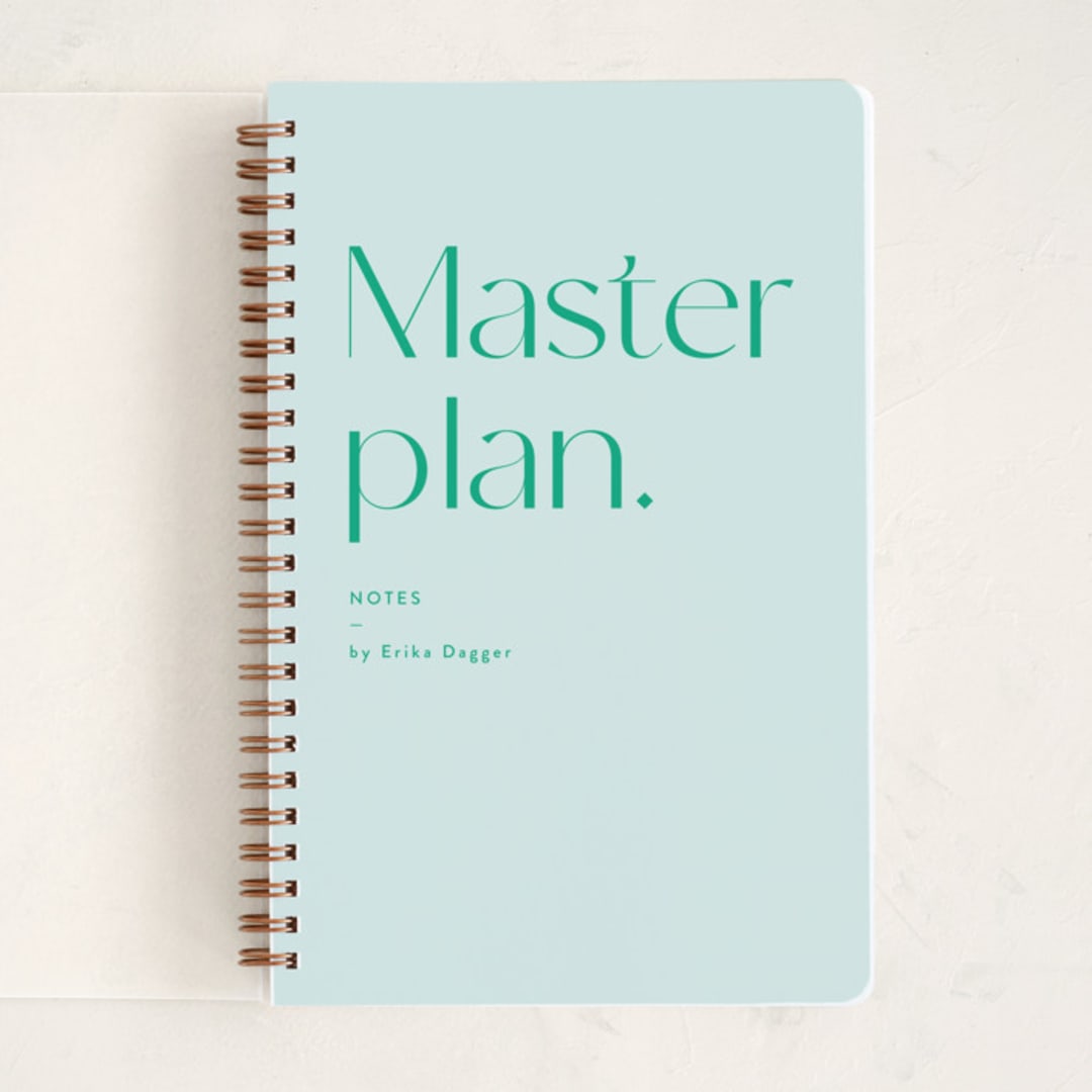 "Master Plans" - Notebook in Evergreen by Erika Firm - Front