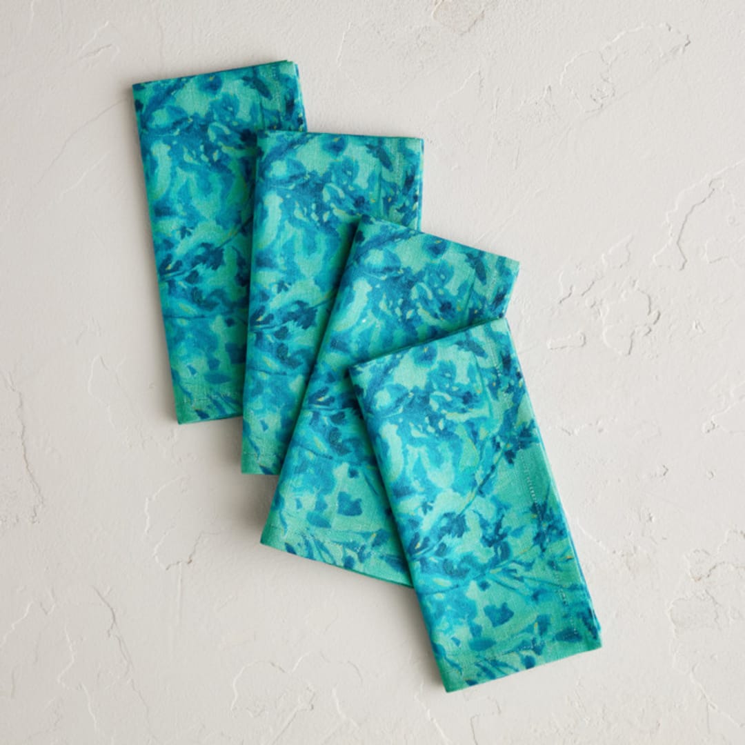 "Shifting: Spring" - Napkins in Aqua by Alysia Quisenberry - Napkins, Set of 4