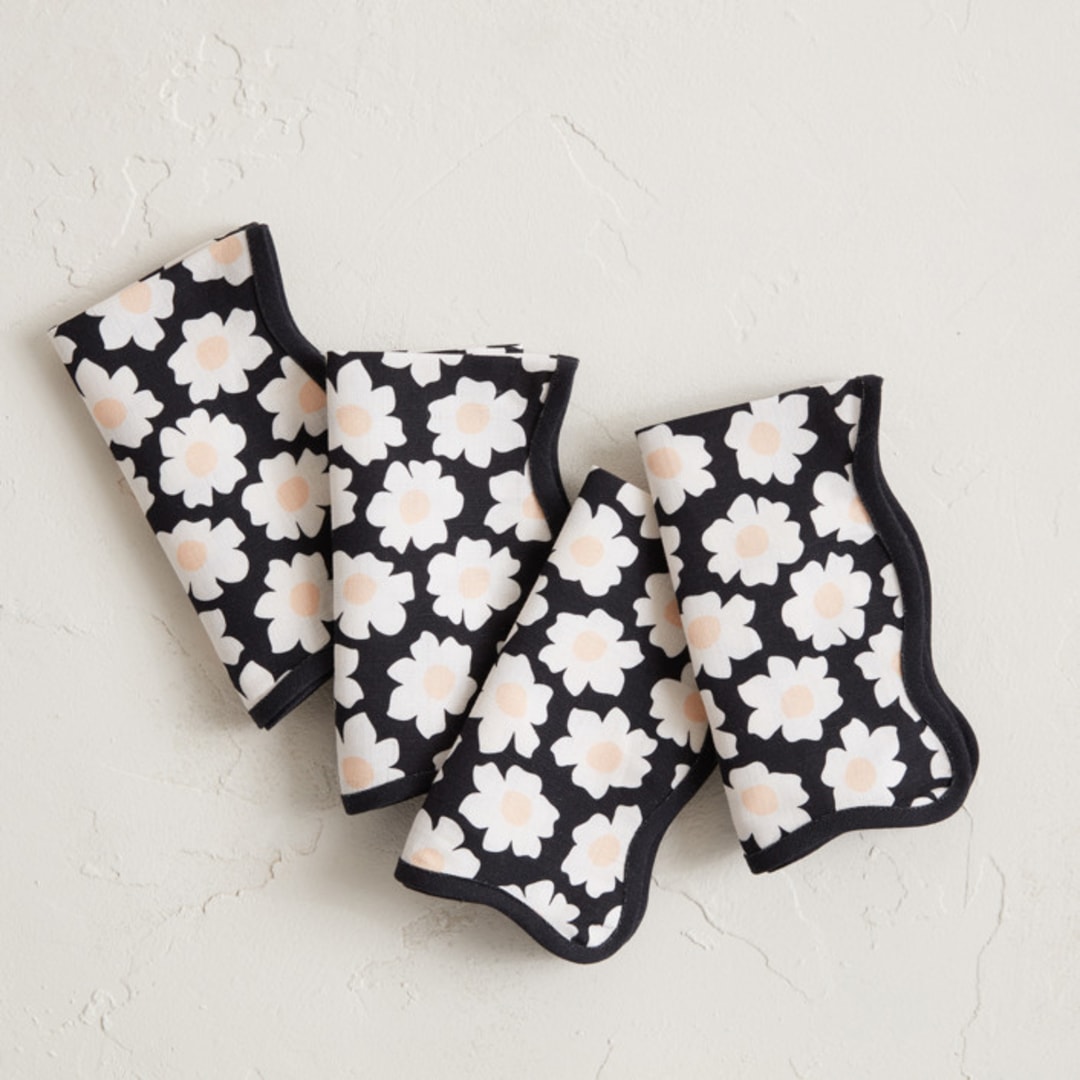 "Daisies" - Napkins in Midnight by Jennifer Holbrook - Napkins, Set of 4