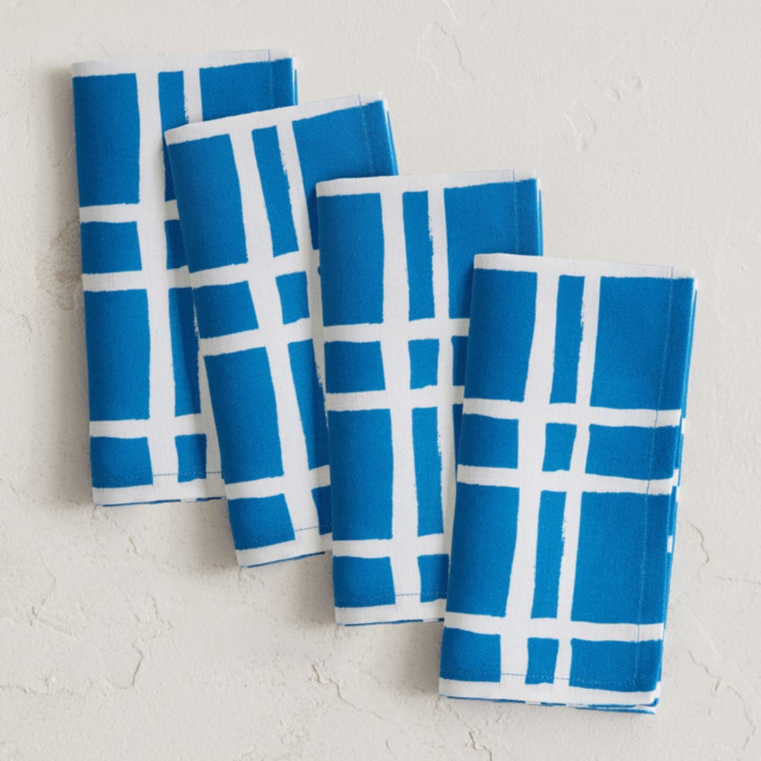 "Window Plaid" - Napkins in Brilliant by Blustery August - Napkins, Set of 4