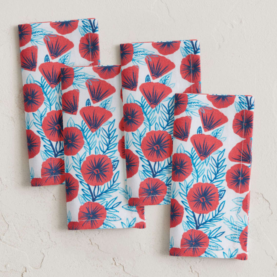 "Painted Poppies" - Napkins in Poppy by Katharine Watson - Napkins, Set of 4