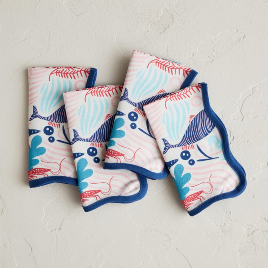 "Fish In The Sea" - Napkins in Navy by Morgan Ramberg - Napkins, Set of 4