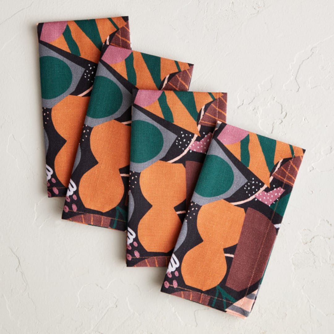 "Paper Flower" - Napkins in Forest by Chi Hey Lee - Napkins, Set of 4