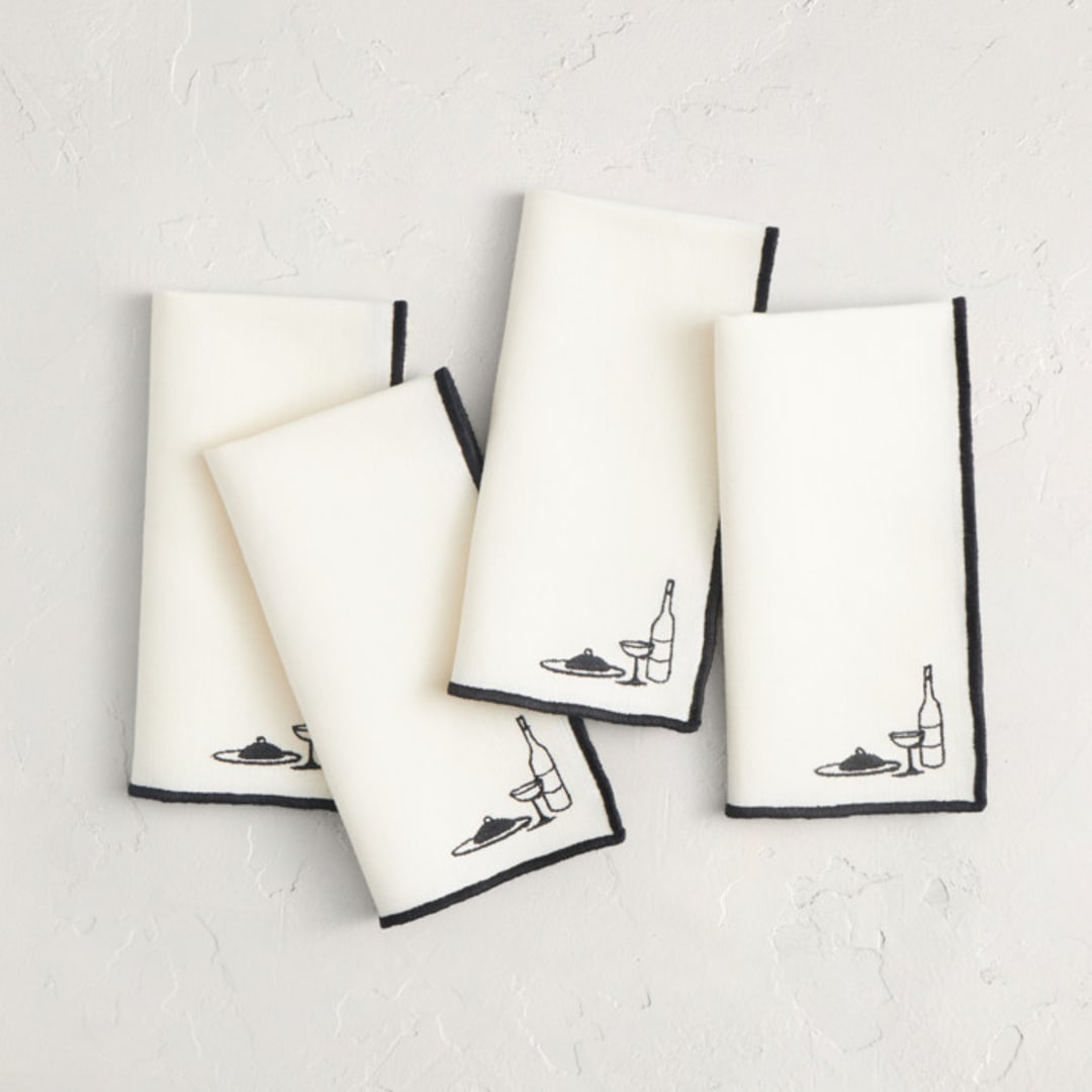 "Wine and Dine" - Napkins in Cream by Ani Somi - Napkins, Set of 4
