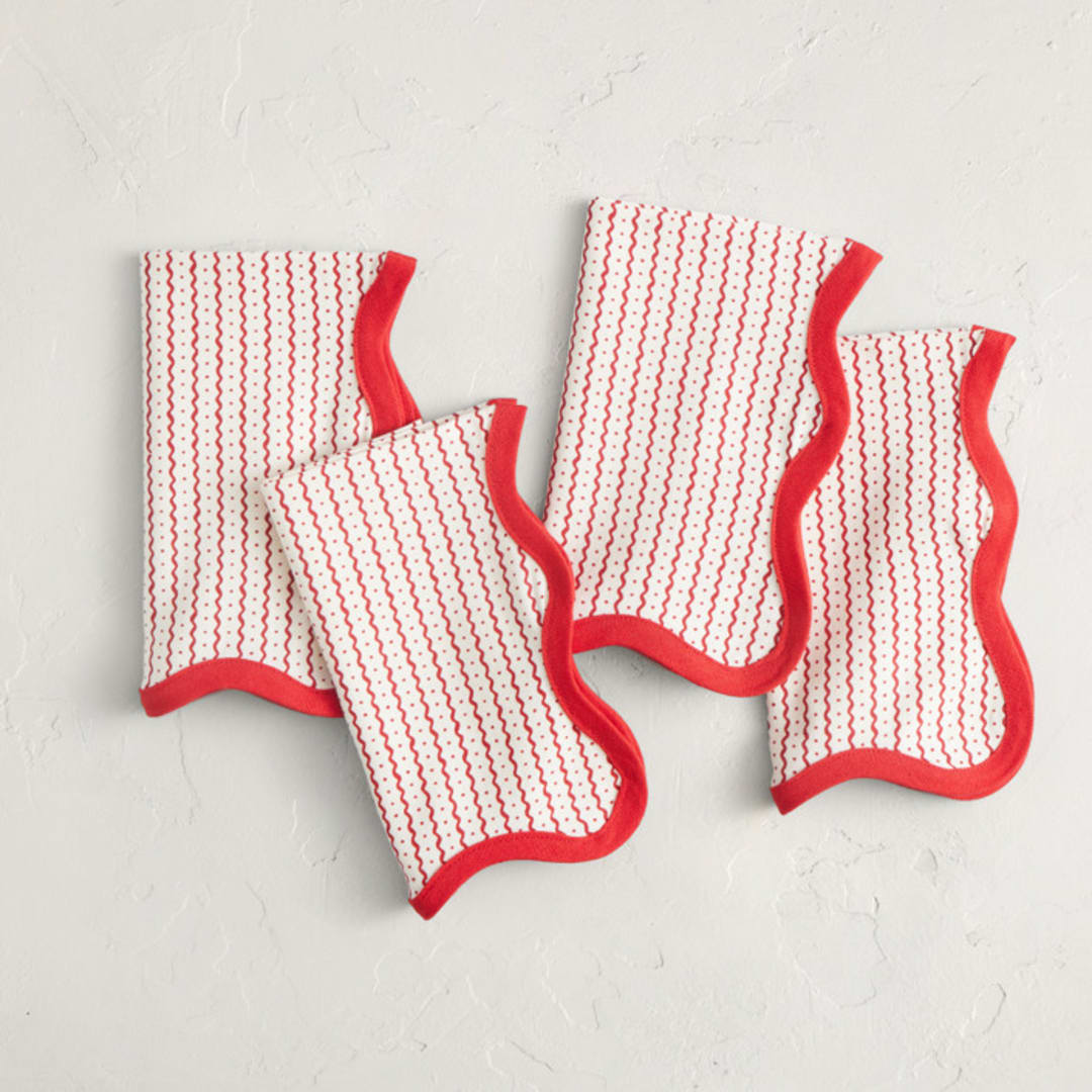 "Painted Ric Rac" - Napkins in Candy Cane by Rochelle Renee - Napkins, Set of 4