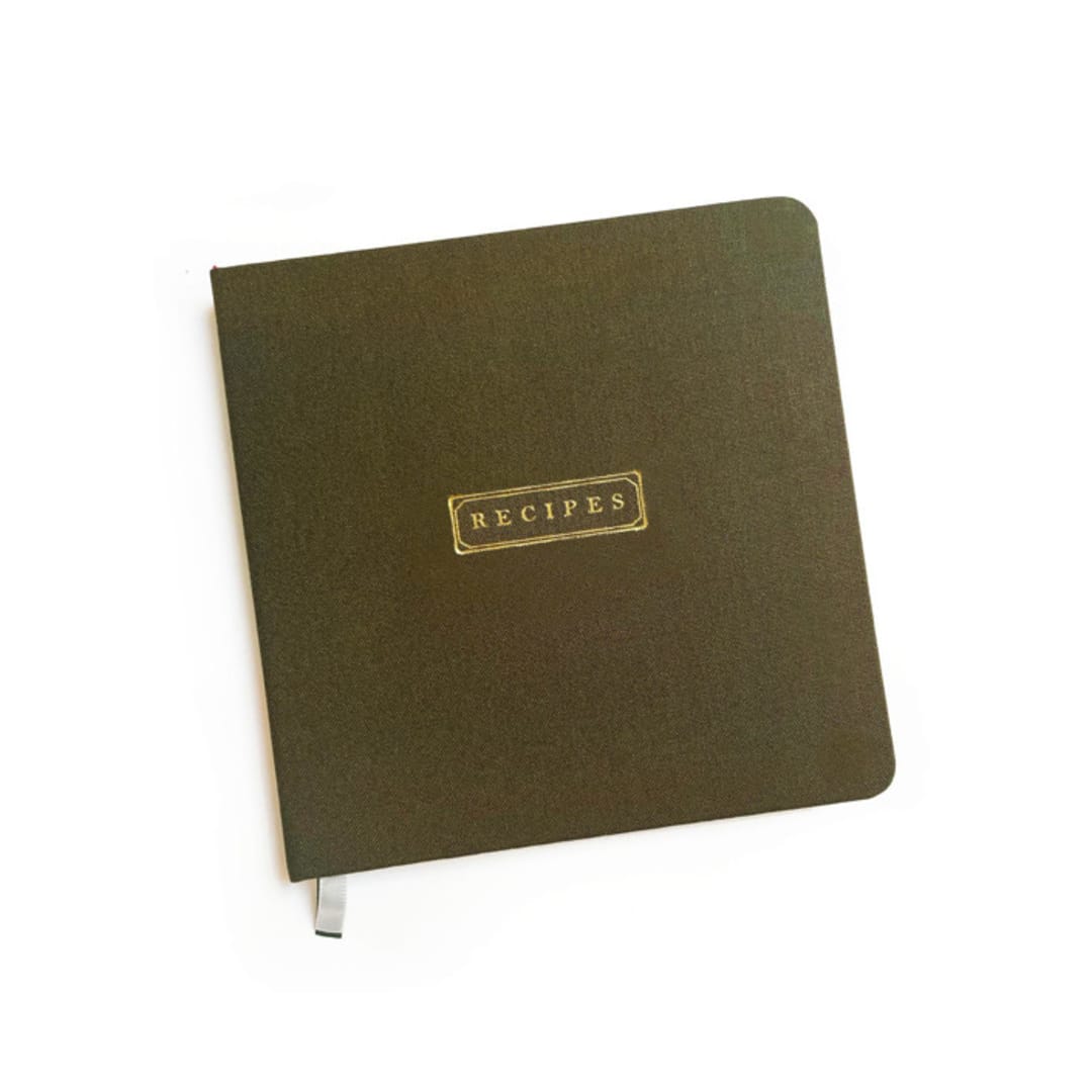 "Linen Recipes Book | Gold Foil on Olive Linen" - Notebook in green by Jessica Cunningham