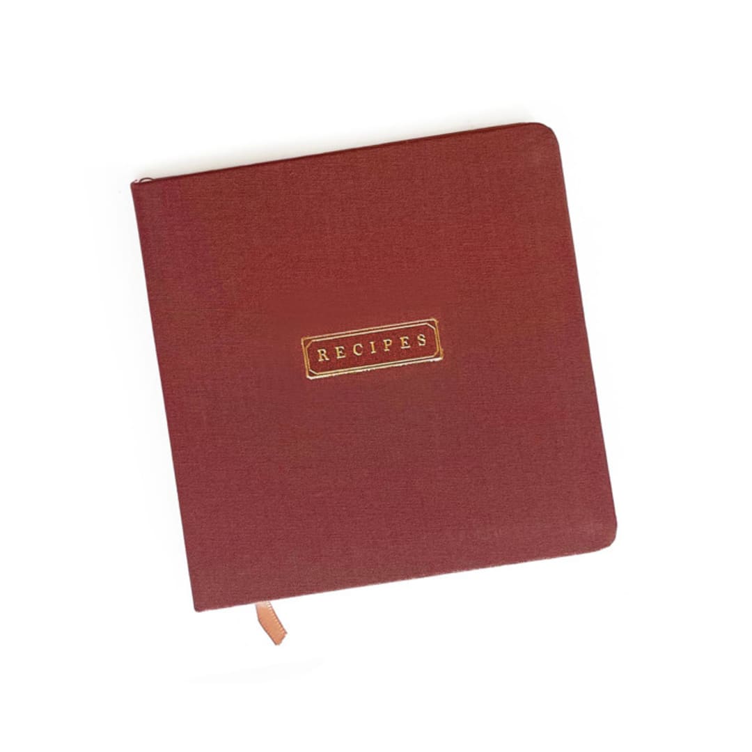 "Linen Recipes Book | Gold Foil on Rust Linen" - Notebook in brown by Jessica Cunningham