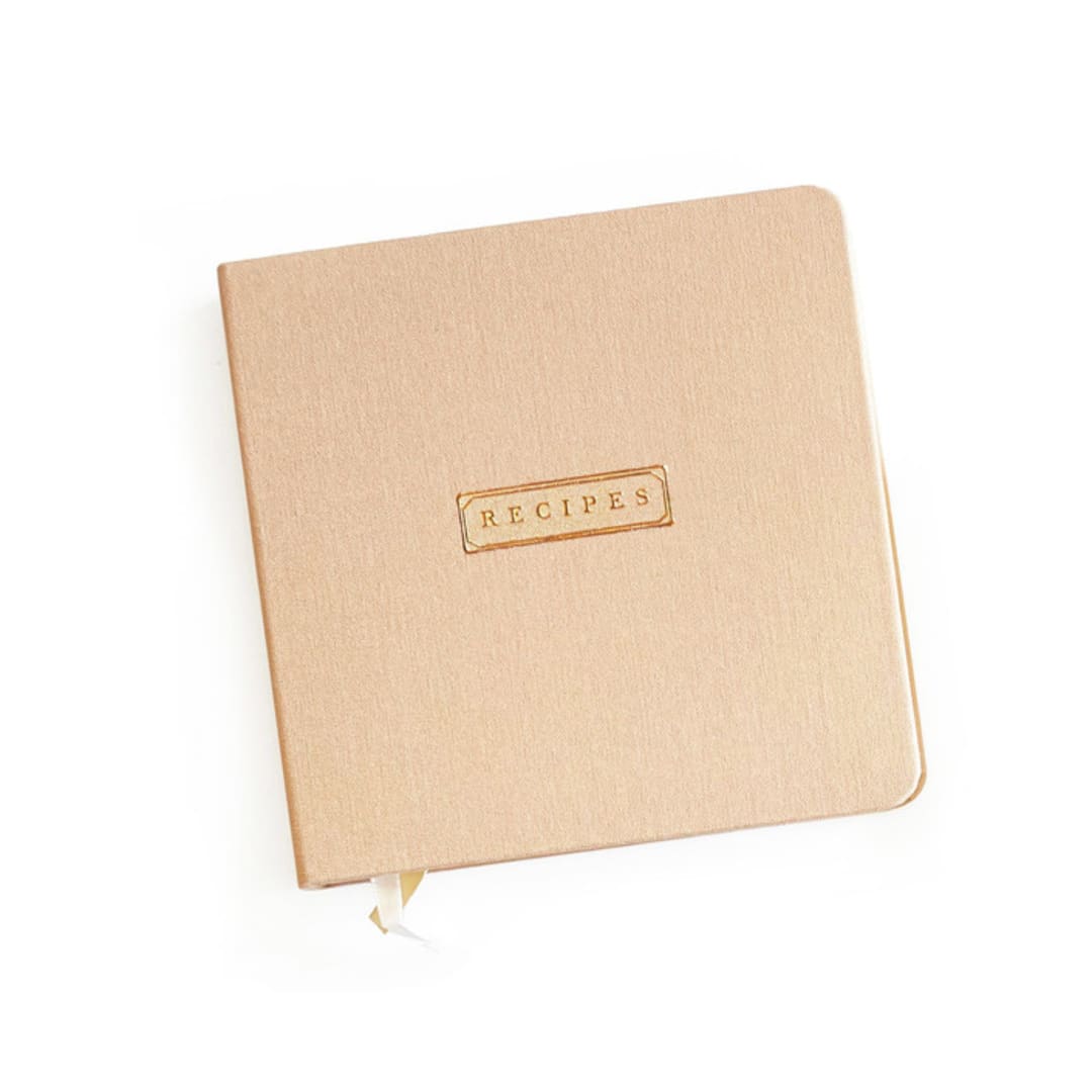 "Linen Recipes Book | Gold Foil on Sand Linen" - Notebook in beige by Jessica Cunningham