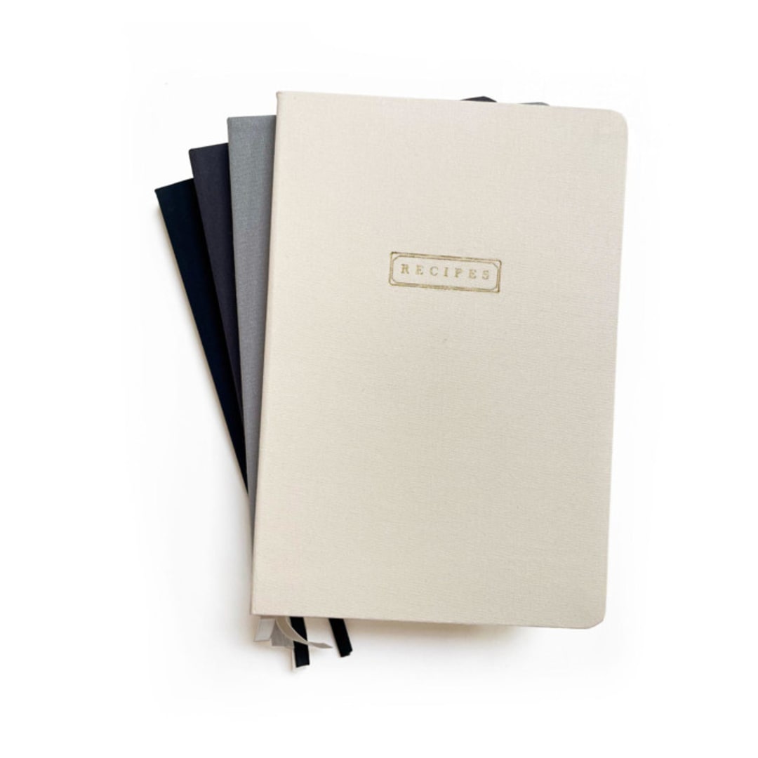 "Linen Recipe Book | Gold Foil on Cream Linen" - Notebook in beige by Jessica Cunningham
