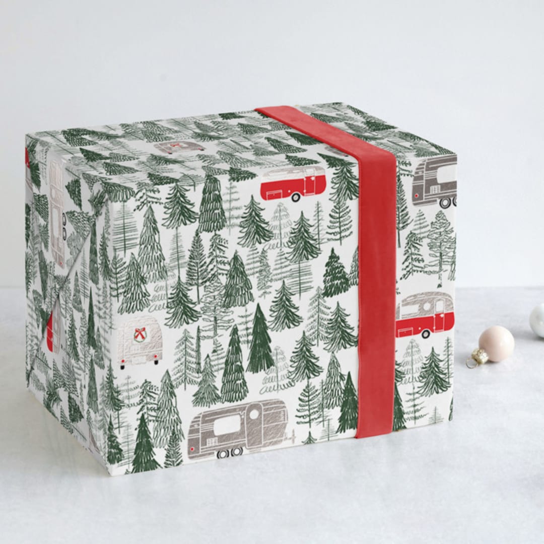 "Airstream Holidays" - Wrapping Paper in green by Baumbirdy - Front