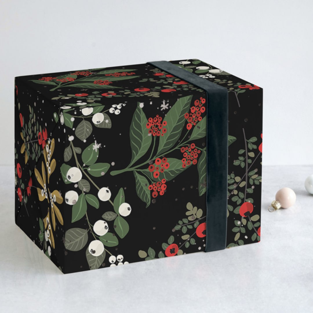 "Berry Fields" - Wrapping Paper in black by Elena Wilken - Front