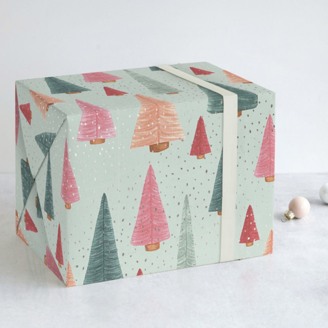 "Bottle Brush Forest" - Wrapping Paper in Green by Janet Hirata Stall - Front