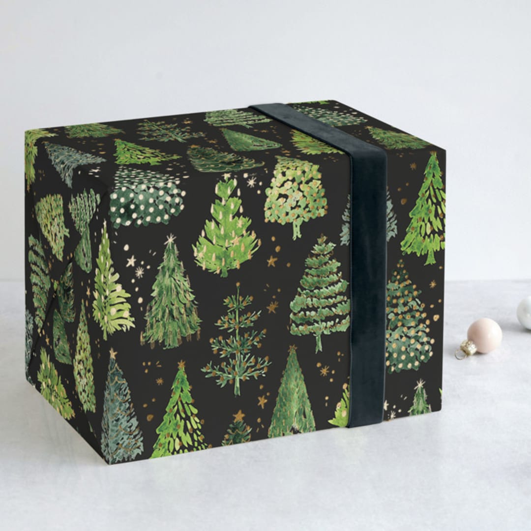 "Decorated Christmas trees" - Wrapping Paper in green by Rosana Laiz Blursbyai - Front